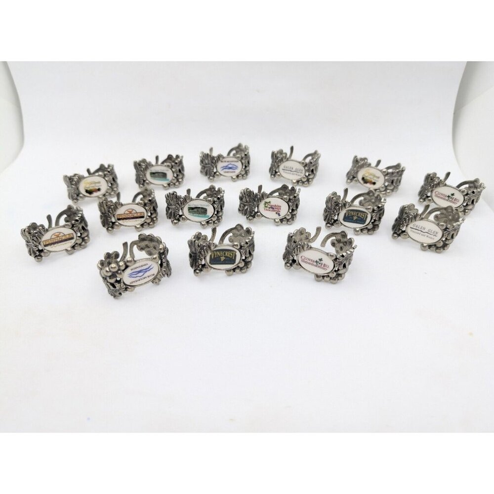 15 Various Pennsylvania Wineries silver tone metal napkin Open rings Grapes